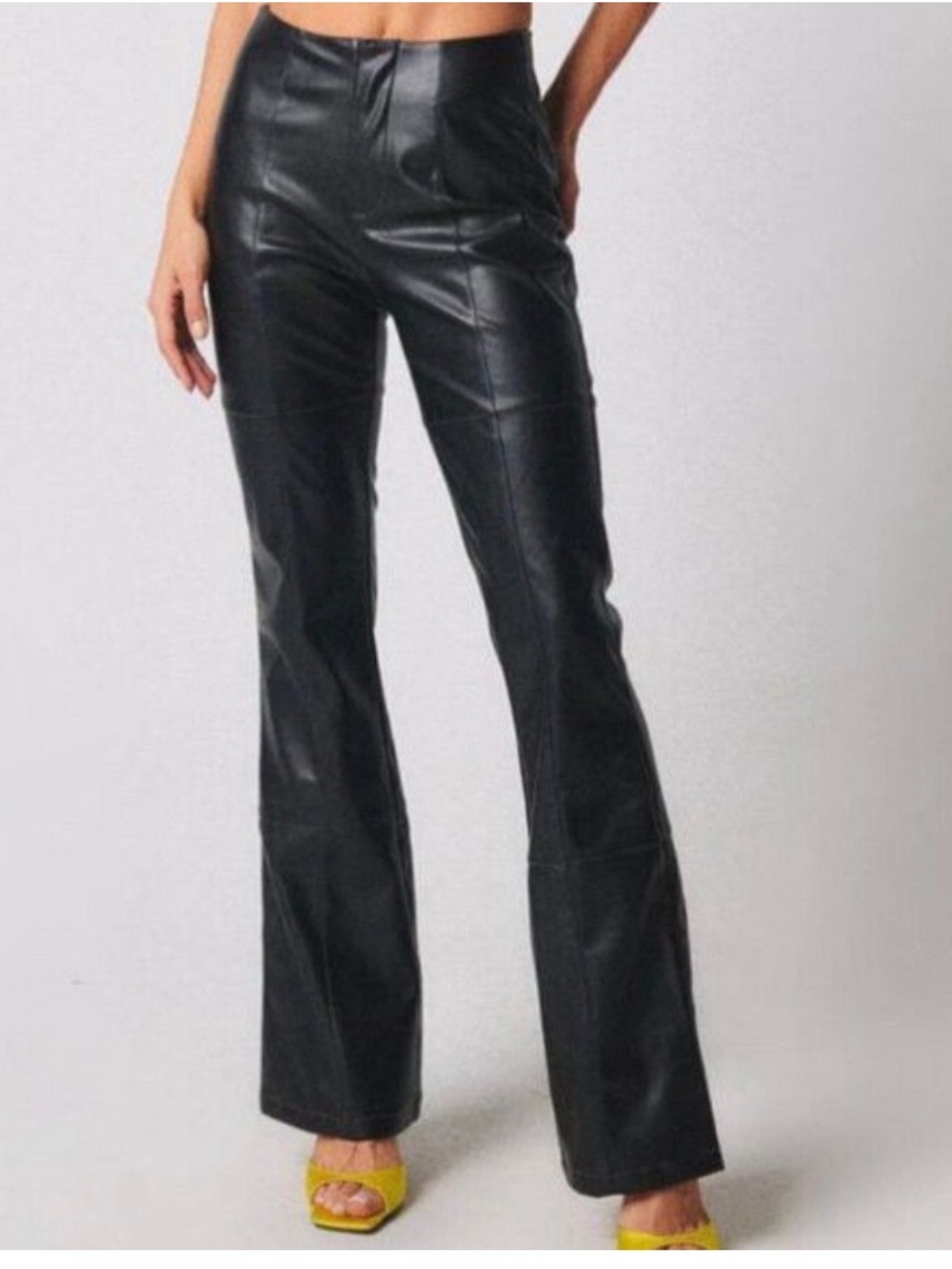 Tiger Mist Black Faux Leather High Waisted Flared Pants